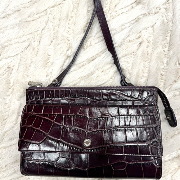 Monsac Deep Purple Croc Embossed Leather Small Crossbody Wallet Bag NWT - Picture 2 of 8
